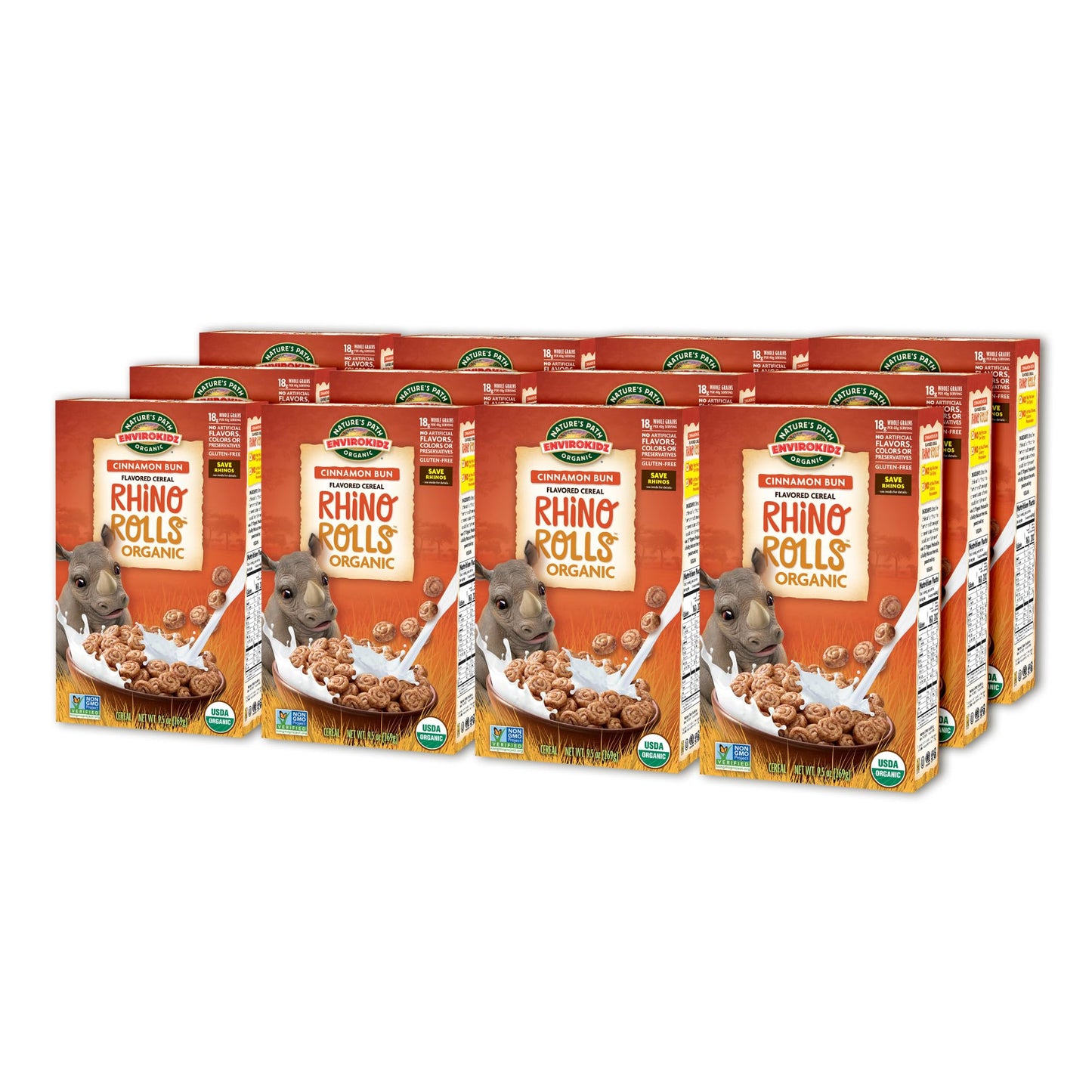Envirokidz Rhino Rolls Organic Cinnamon Bun Cereal,9.5 Ounce (Pack Of 12),Gluten Free,Non-Gmo,Envirokidz By Nature'S Path