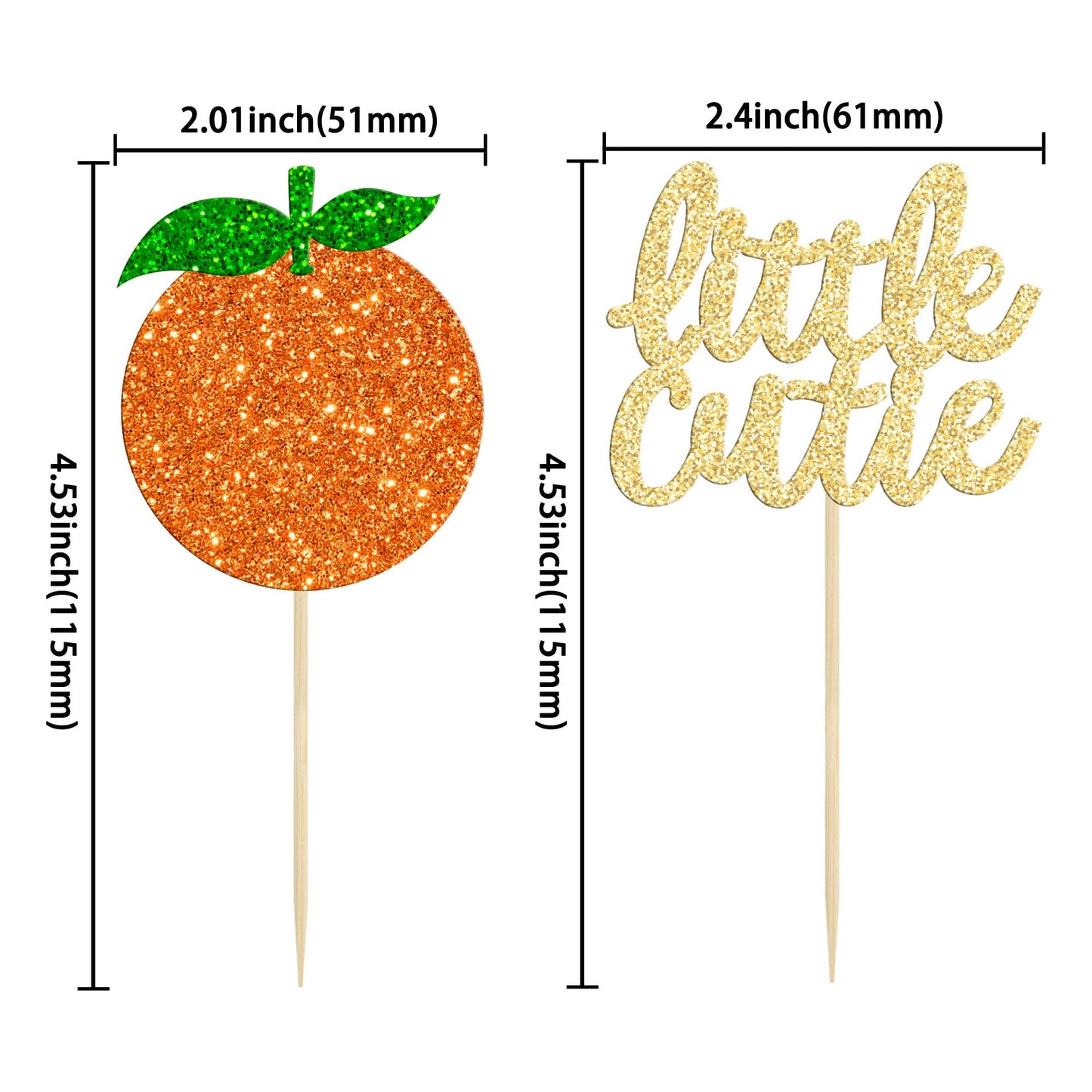 Gyufise 24Pcs Little Cutie Cupcake Toppers Glitter Orange Cupcake Picks For Citrus Theme Baby Shower Kids Birthday Party Cake De