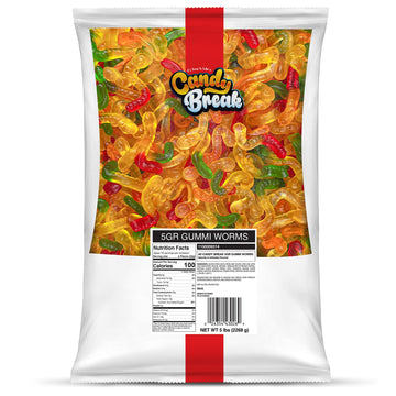 Candy Break Fruity & Sweet Gummy Worms 5 Lbs Share Size Bag - Chewy Gummy Bulk Candy Pack - Snacks For Kids & Grown Ups