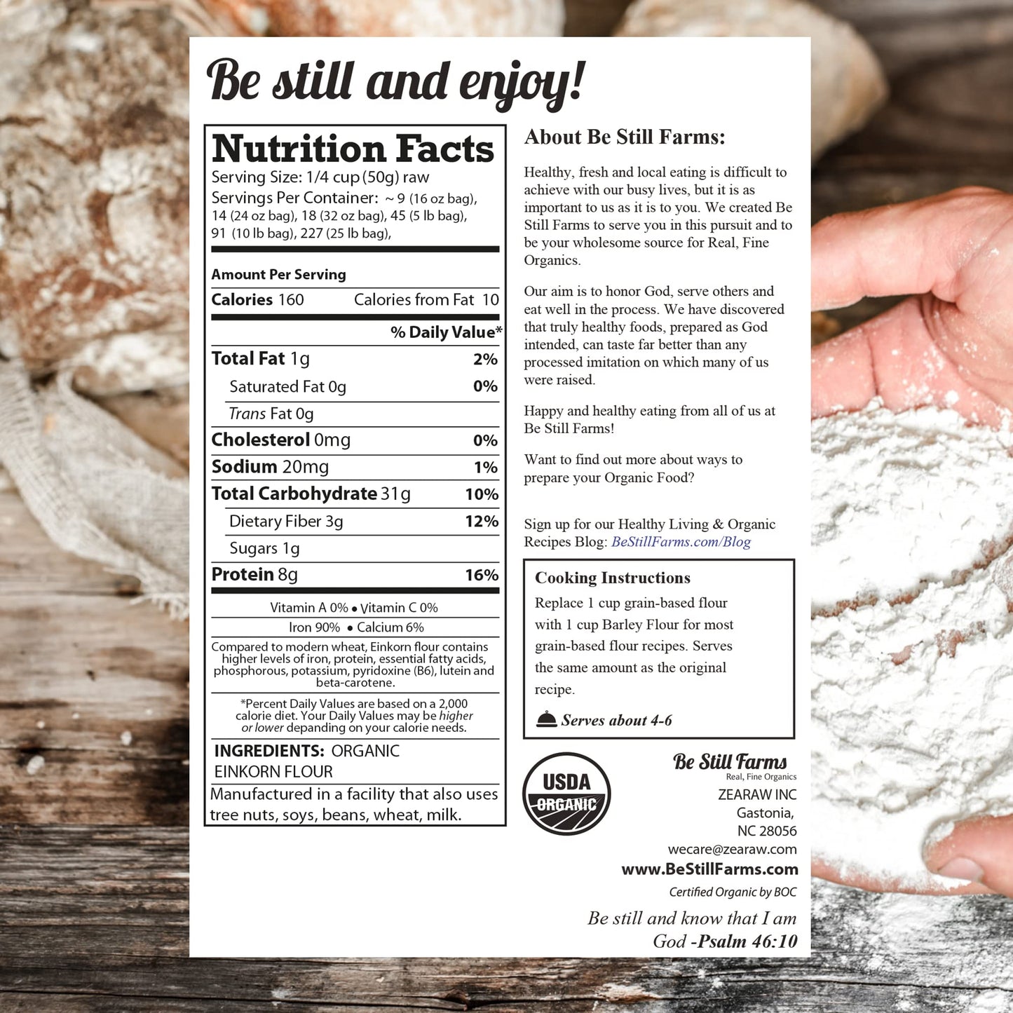 Be Still Farms Organic Einkorn Flour, 4.8 lb - Unbleached, High Protein & Fiber, Vegan, Non-GMO, USA Grown