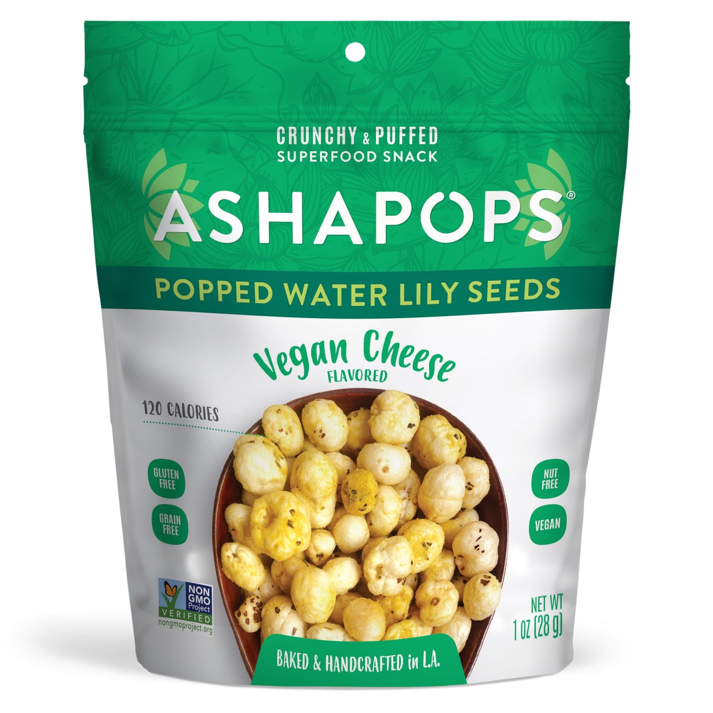 AshaPops Vegan Cheese Flavored Popped Water Lily Seeds, 1 oz (Pack of 1) - Gluten-Free, Vegan, Paleo, Nut-Free, Corn-Free, Soy-F