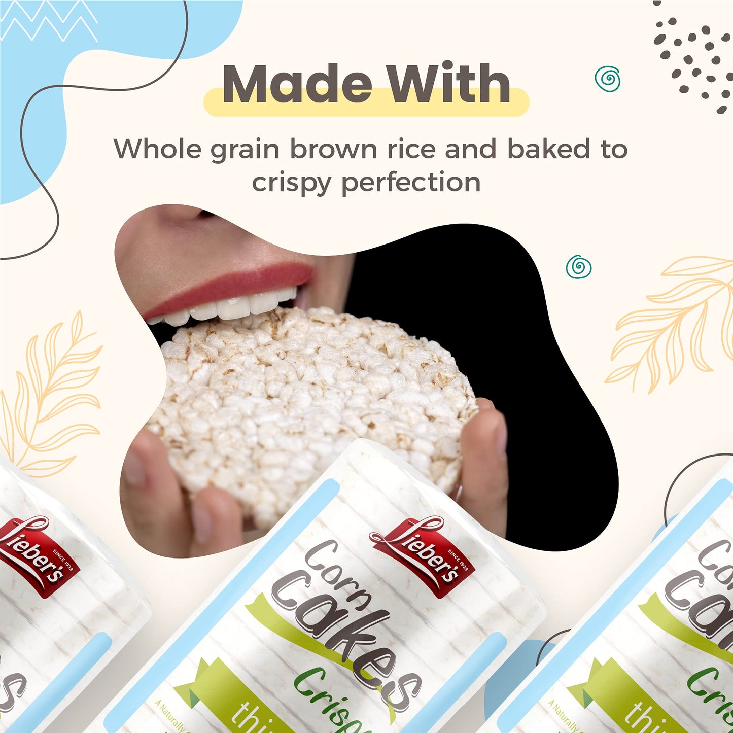LIEBERS Rice Cakes, Kosher Certified, Gluten Free, Vegan, 2.9 oz Pack of 3, Corn Flavor