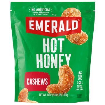 Emerald Hot Honey Cashews (1-Pack) | 36oz Resealable Bulk Bag | Kosher Dairy Certified, Non-GMO | No Artificial Flavors, Preserv