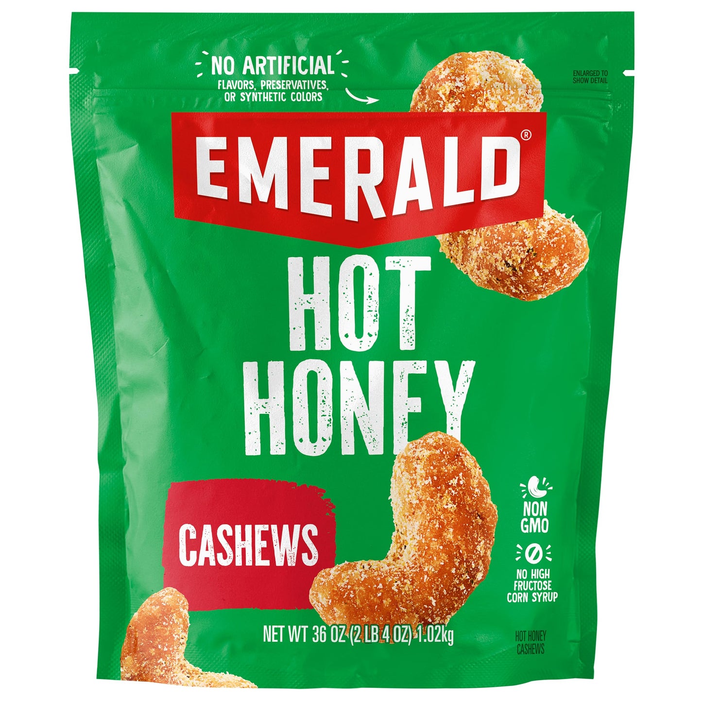 Emerald Hot Honey Cashews (1-Pack) | 36oz Resealable Bulk Bag | Kosher Dairy Certified  Non-GMO | No Artificial Flavors  Preservatives  or Synthetic Colors