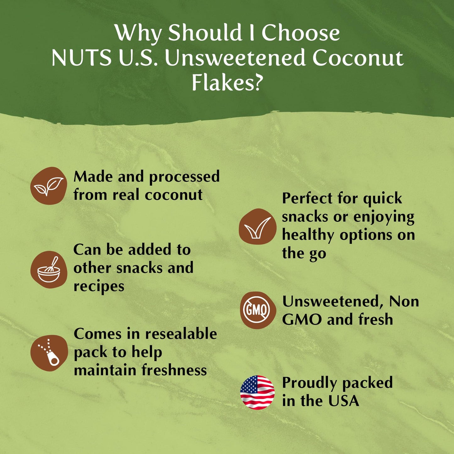 NUTS U.S. - Unsweetened Coconut Flakes | Thin & Feathery Flakes of Coconuts | Mild, Fresh and Characteristics of Coconut | No Ad