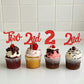 ZHUOWEISM 24 PCS Cupcake Toppers, Glitter Number 2, Red Paper Decorations for 2nd Birthday, Baby Shower, Anniversary Party Supplies