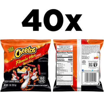 Cheetos Cheese Flavored Snacks, Flamin' Hot Crunchy, 1 Ounce (Pack Of 40)