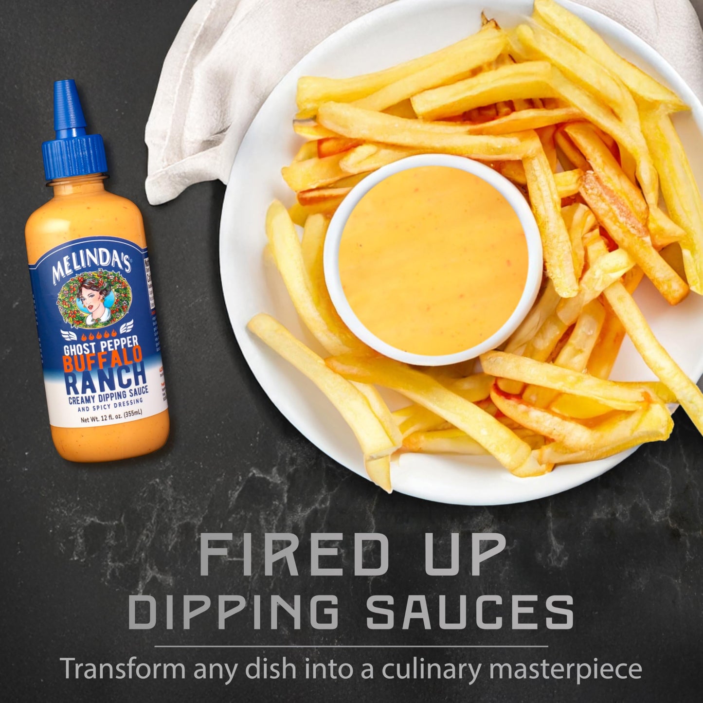 Melindas Spicy Ranch Collection - Variety Gourmet Sauce Gift Set with Creamy Sriracha, Ghost Pepper Buffalo & Jalapeno Ranch Dip