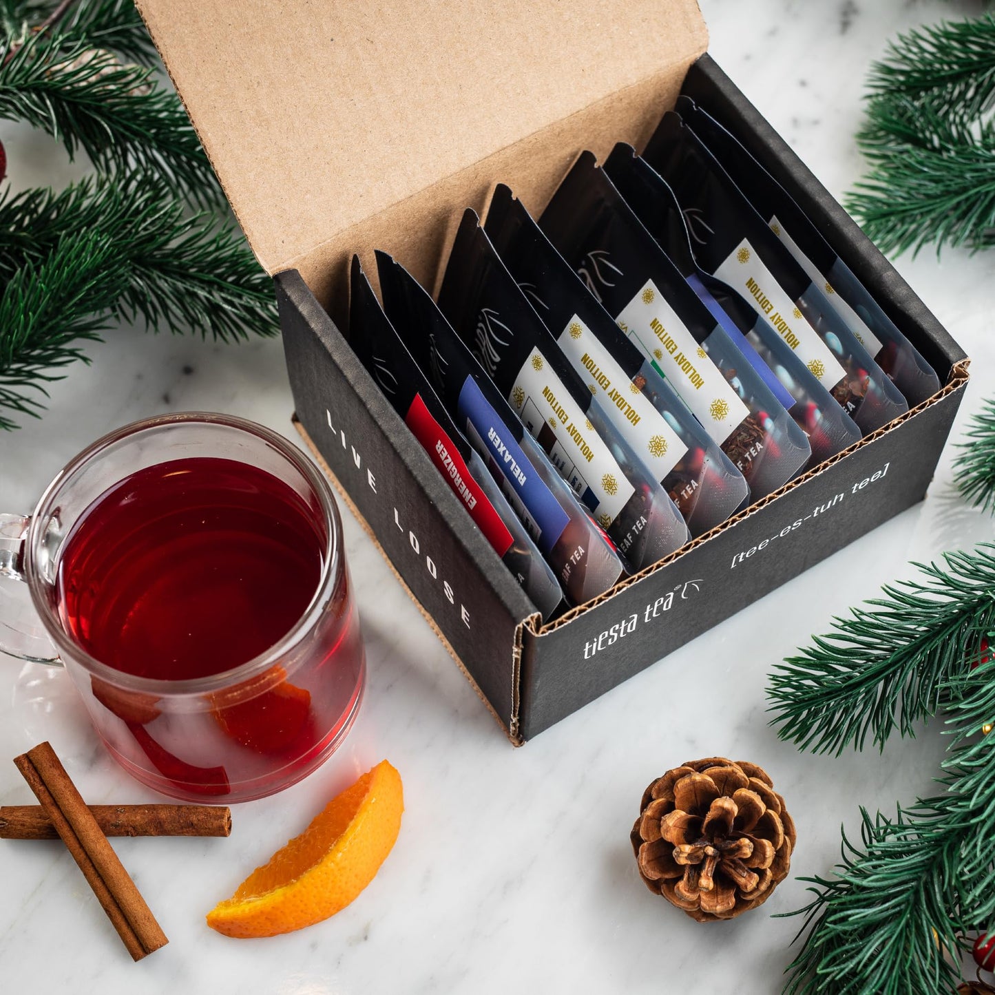 Tiesta Tea - Holiday Tea Sampler Dry Flight Set  Loose Leaf  High to No Caffeine Hot & Iced  enhanced Brew Sample with Black  Herbal  Fruit & Hibiscus Blends  8 Resealable Sample Pouches