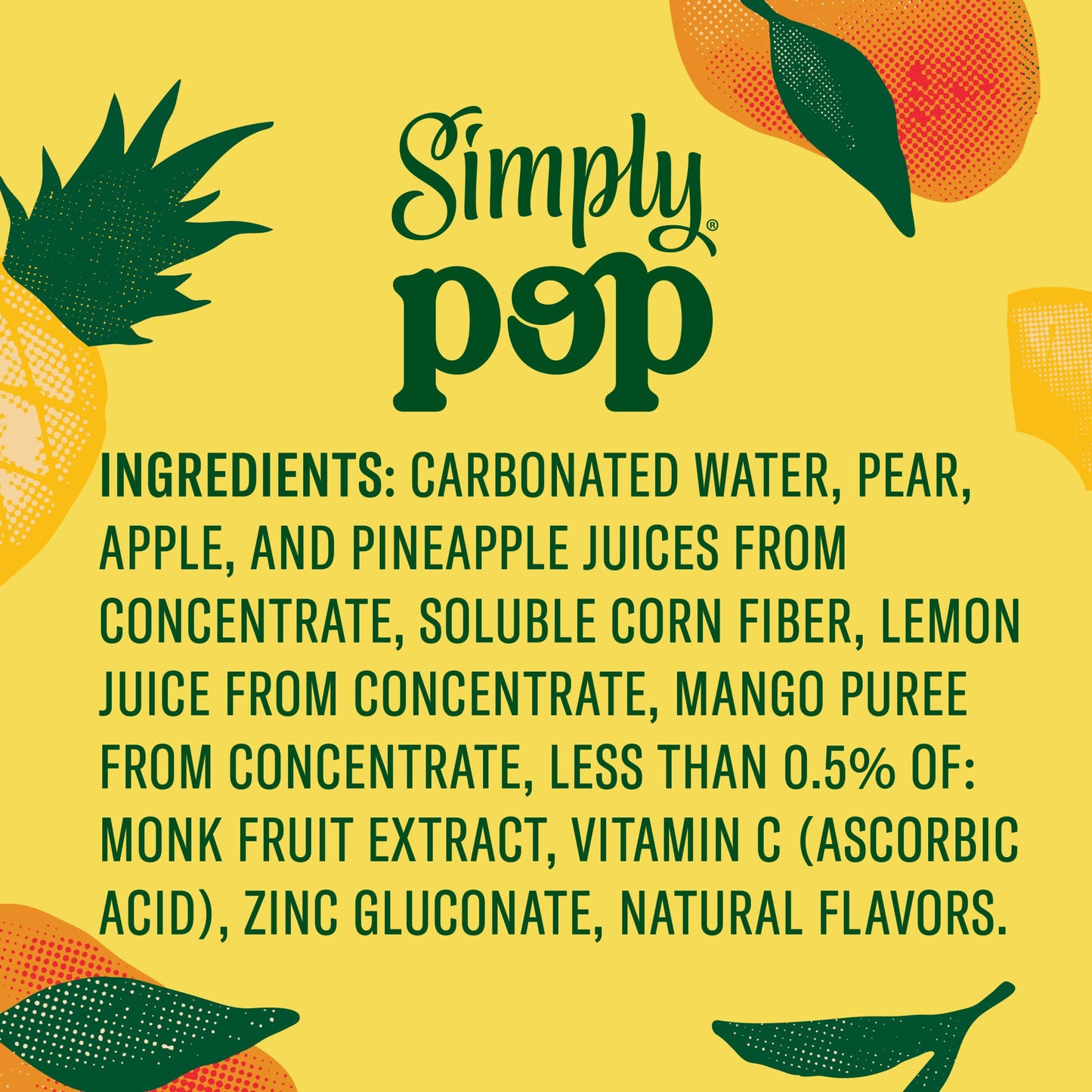 Simply POP Prebiotic Soda Pineapple Mango Cans  12 fl oz  12 Pack