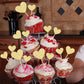 Gyufise 30Pcs Gold Glitter Heart Cupcake Toppers Sweet Love Theme Heart Cake Pick Decorations Wedding Engagement Bridal Shower B
