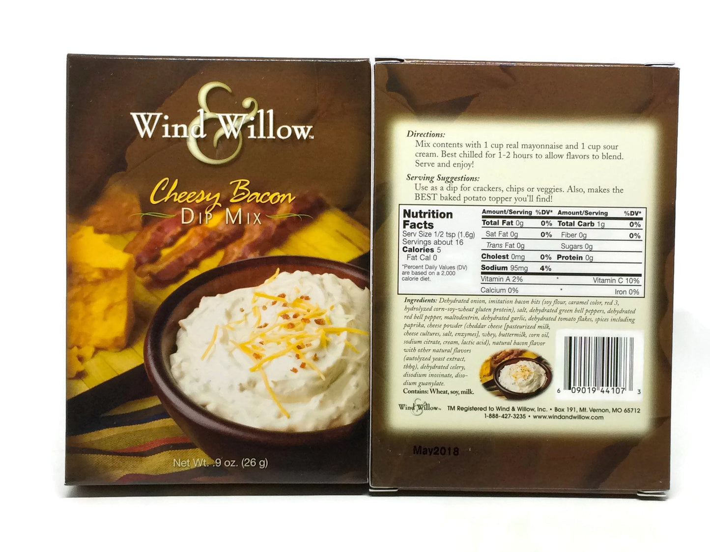 Wind & Willow Dip Mix 4 Flavor Variety Bundle: Cheesy Bacon, Roasted Red Pepper, Asagio And Roasted Garlic, And Fiesta Ranchero