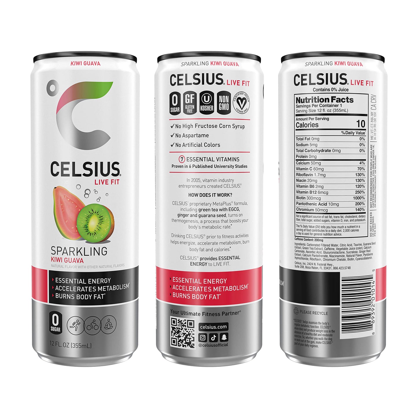 CELSIUS Sparkling Kiwi Guava Energy Drink, 12 Fl Oz Can, Pack of 24