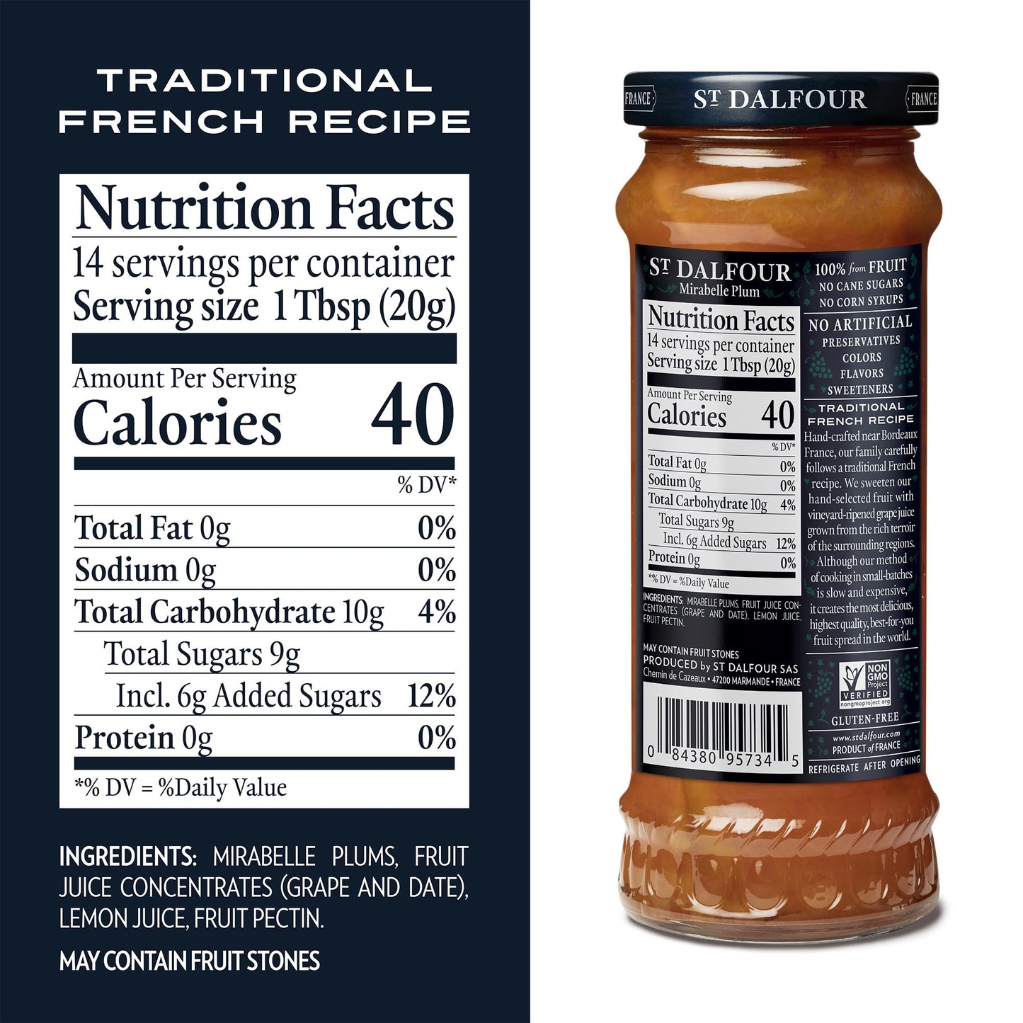 St. Dalfour Mirabelle Plum Fruit Spread - 10Oz - 100% From Fruit, No Artificial Ingredients, Non-Gmo, No Cane Sugars, All Natura
