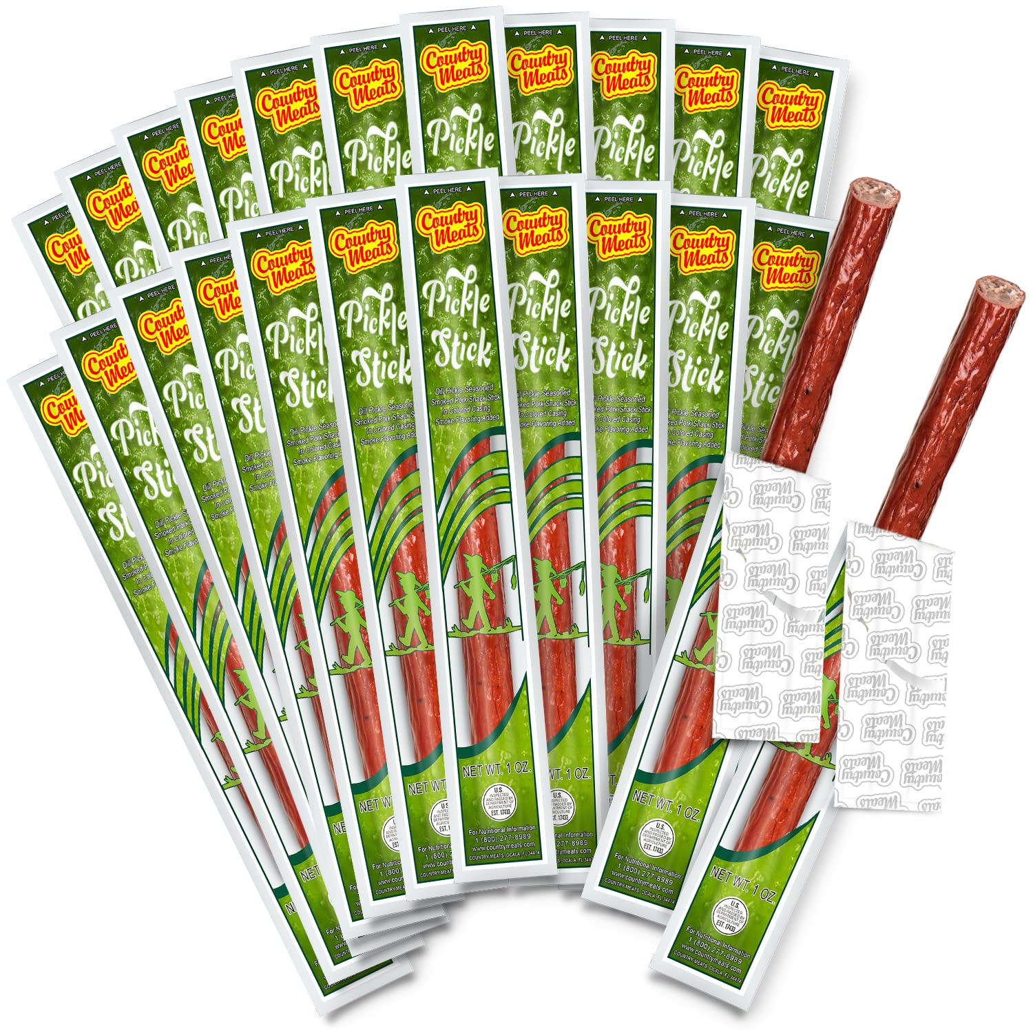 Country Meats, Meat Sticks, 0 Trans Fat, Usda Certified, Good Source Of Protein, Carb Conscious Snack (24 Meat Sticks, Pickle)