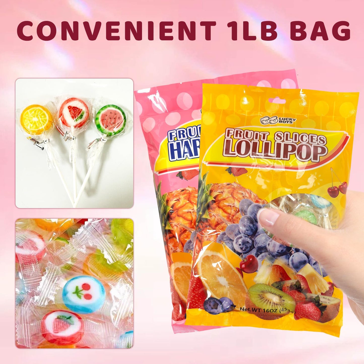 Lucky Boys Fruit Slices Candy Bulk 1 lb Variety Pack - Individually Wrapped Fruity Flavors for Treat Bags, Office, Reception