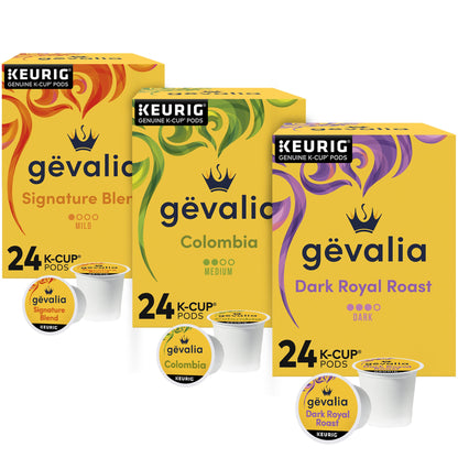 Gevalia Variety Pack with Signature Blend Light Roast (Colombia Medium Roast, and Dark Royal Roast Dark Roast K-cup Coffee Pods,