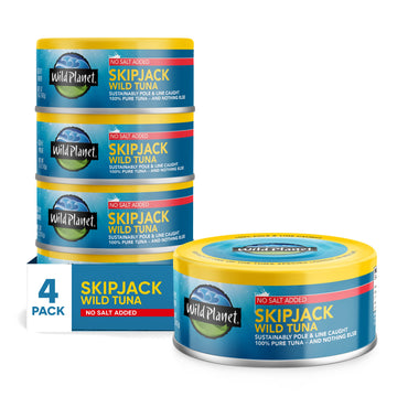 Wild Planet Skipjack Wild Tuna, No Salt Added, Canned Tuna, Sustainably Wild-Caught, Pole & Line, Non-Gmo, Kosher, 5 Ounce Can (