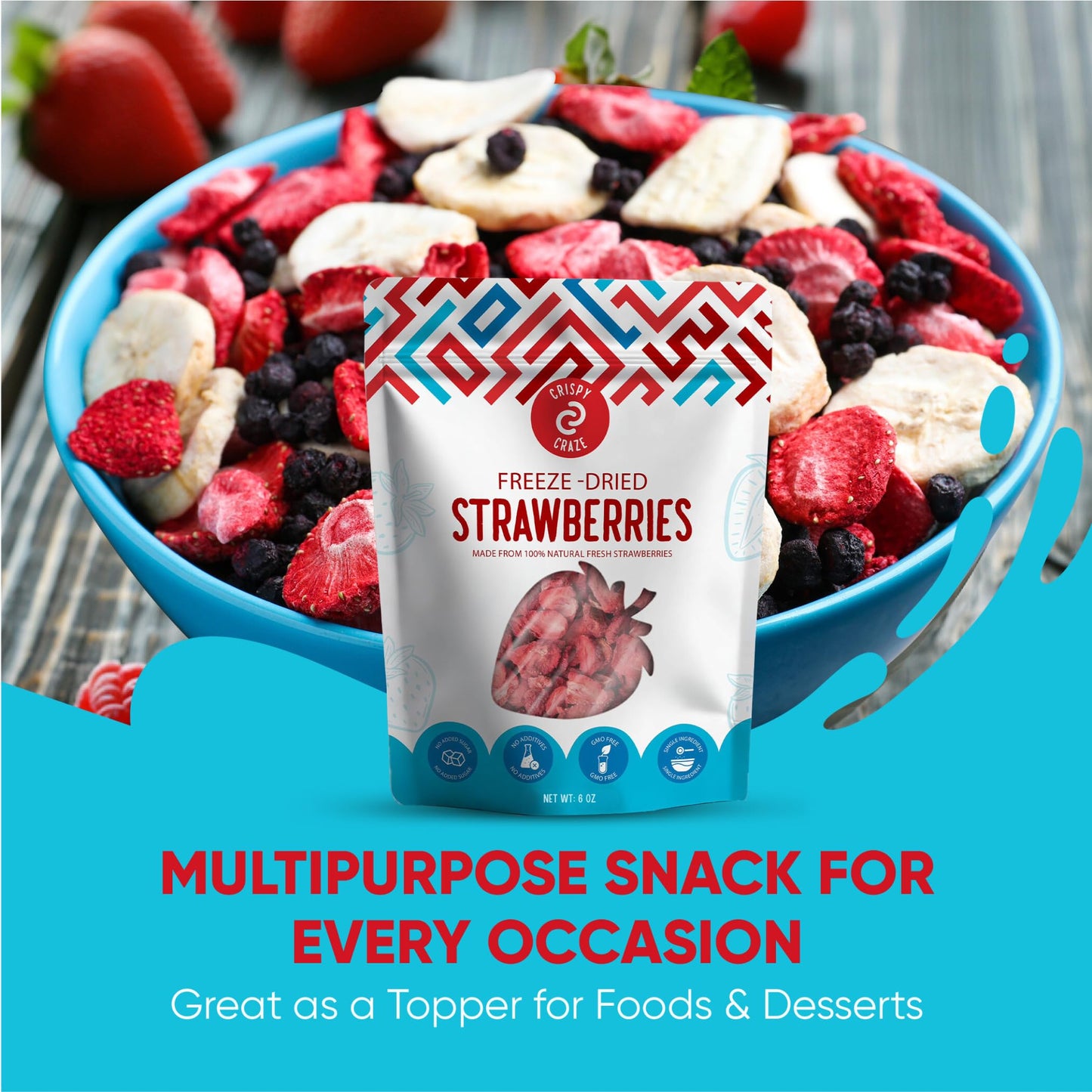 Crispy Craze Freeze Dried Strawberries Bulk, 6 Oz - Sliced Strawberry Fruit Crisps, Non Gmo, Healthy Snack With No Added Sugar &