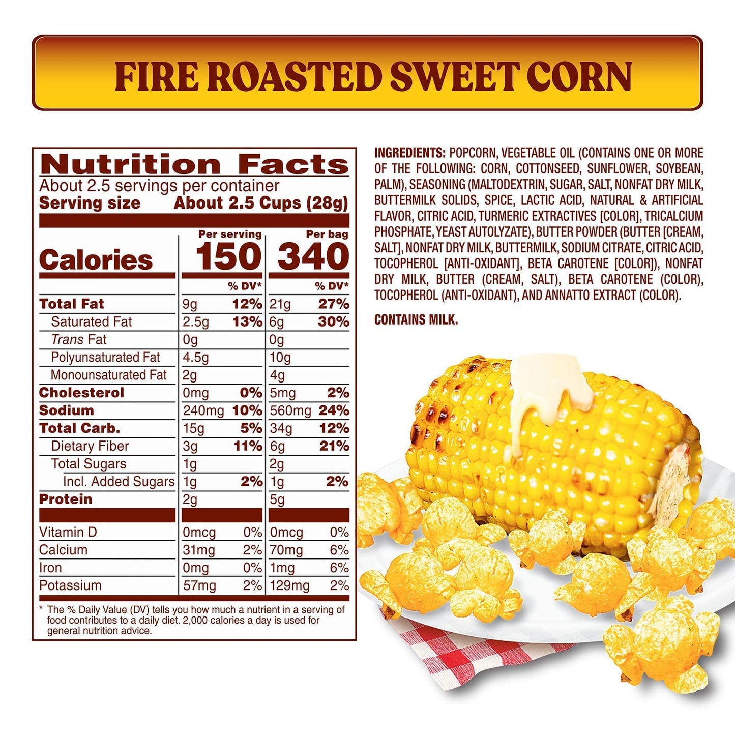 Herrs Popcorn, Fire Roasted Sweet Corn Flavor, Gluten Free Snacks, 6Oz Bag (9 Count)