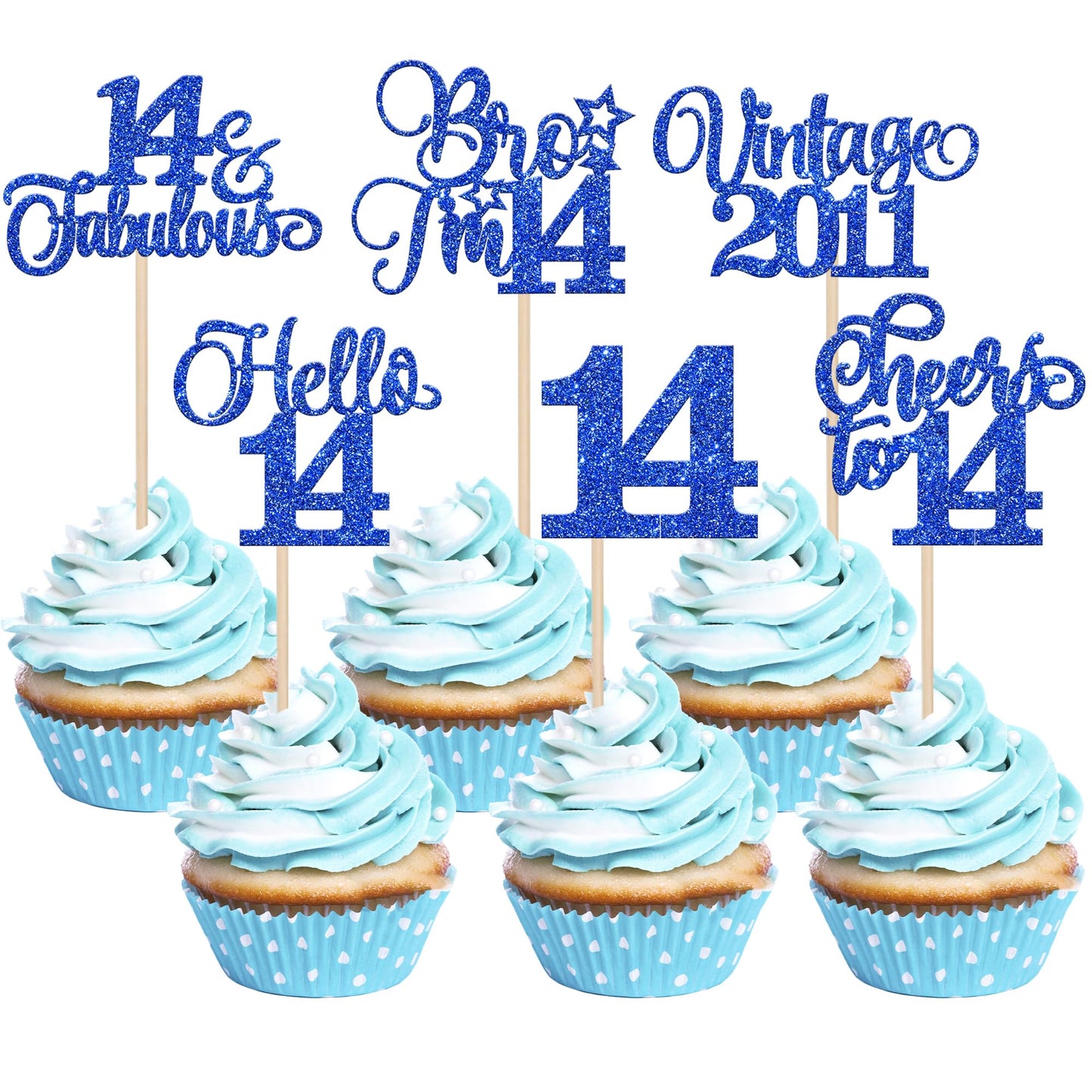Rsstarxi 14th Birthday Cupcake Toppers, 24 Pack, Vintage 2011 Design, Blue