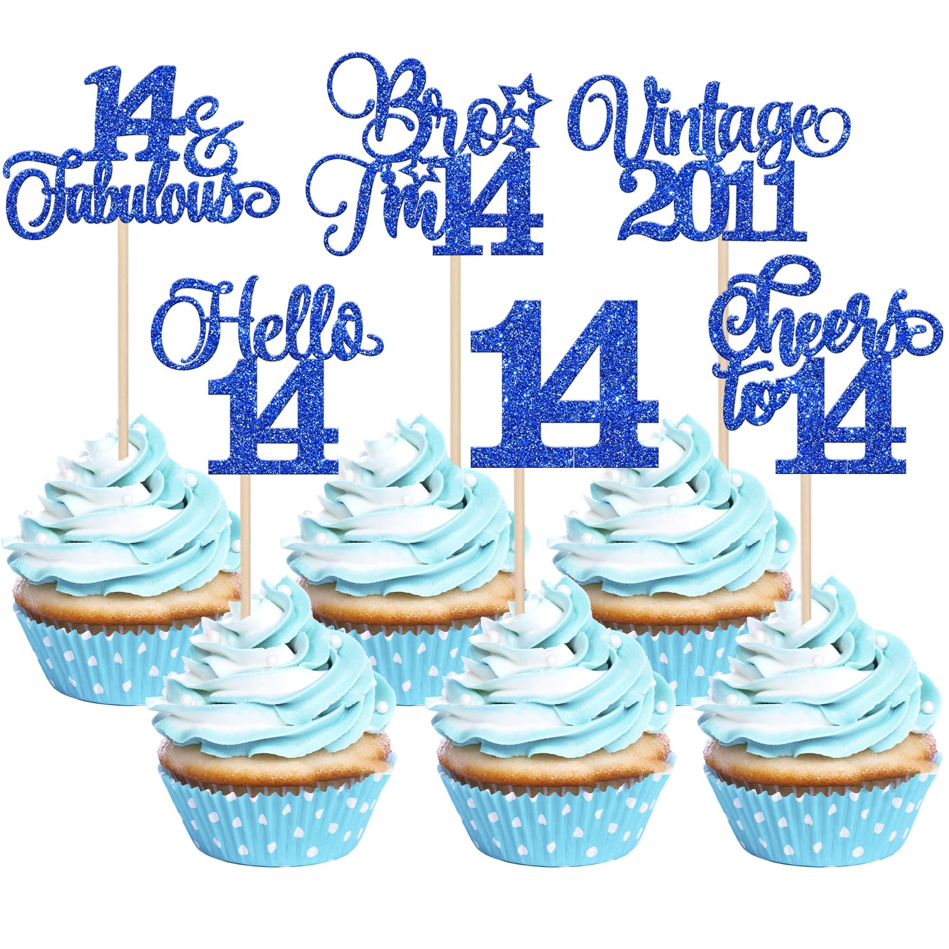 Rsstarxi 14th Birthday Cupcake Toppers, 24 Pack, Vintage 2011 Design, Blue