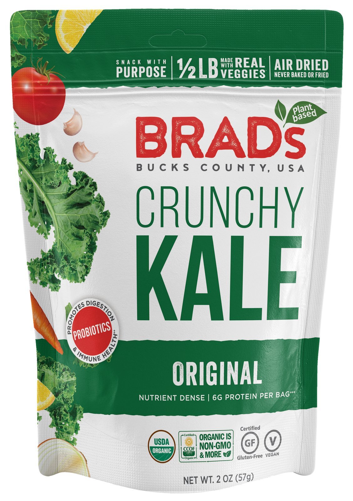Brads Plant Based Organic Crunchy Kale, Variety Pack (2 Original, 2 Vampire Killer & 2 Cheeze-It-Up), 6 Bags, 12 Servings Total