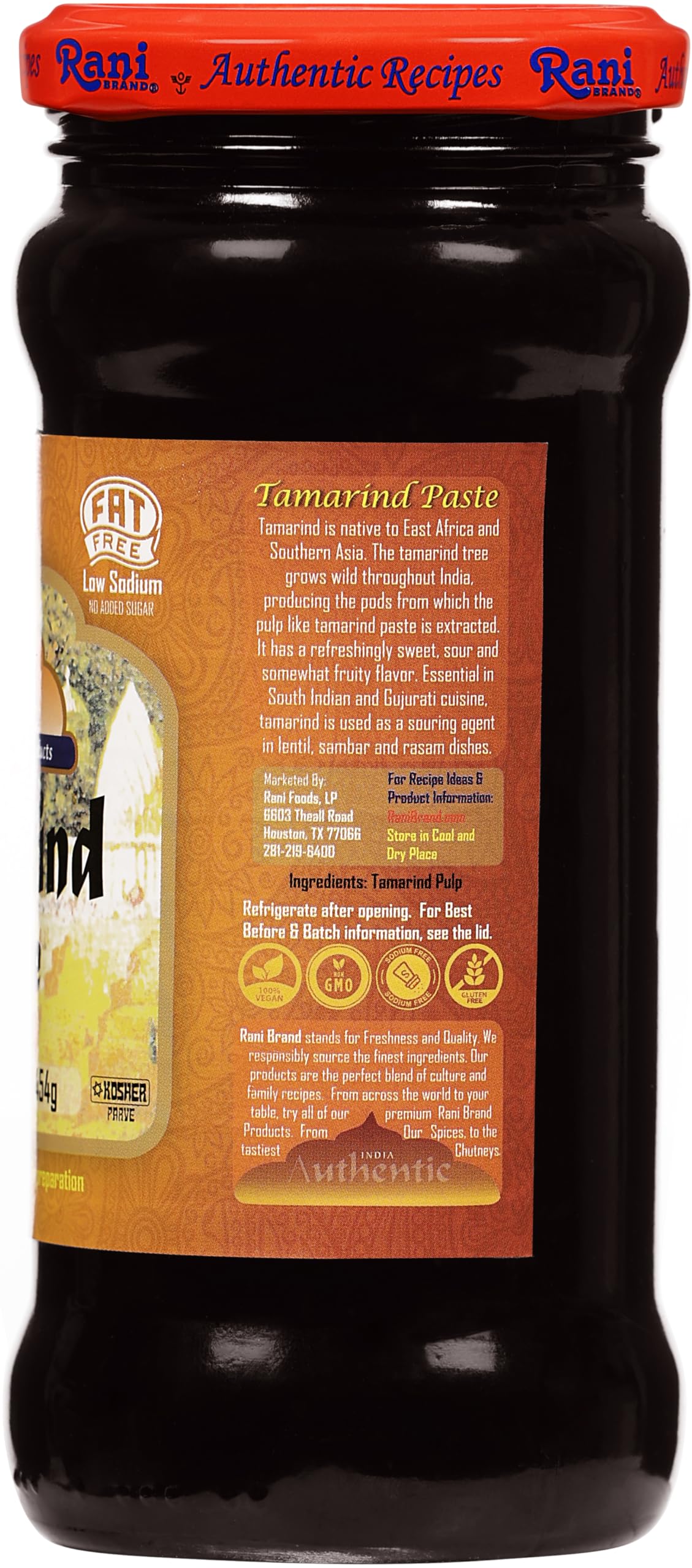 Rani Tamarind Paste Puree (Imli) 16Oz (1Lb) 454G Glass Jar, No Added Sugar ~ All Natural | Vegan | Gluten Free | No Colors | Non