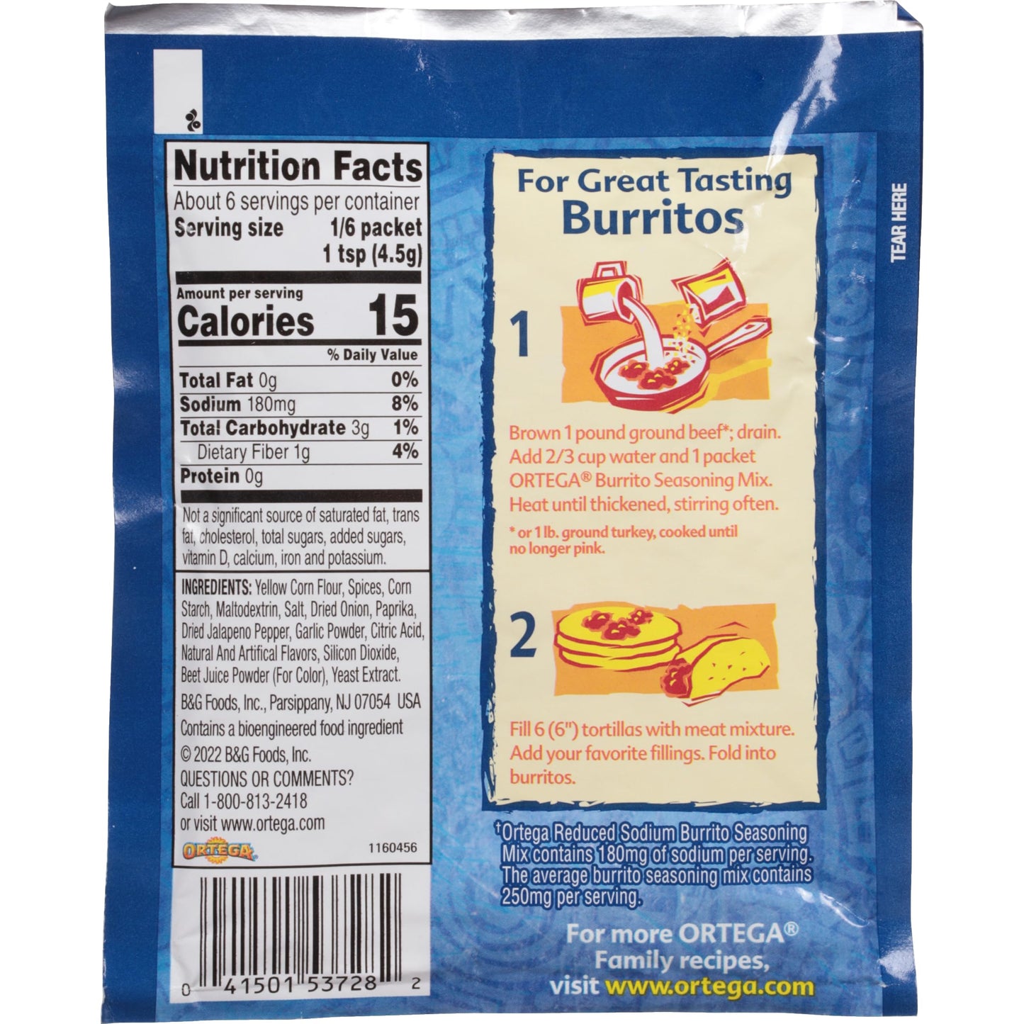 Ortega Seasoning Mix, Reduced Sodium Burrito, 1 Ounce