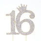 Number 16 Rhinestone Princess Crown Monogram Cake Topper - Sweet 16Th Birthday Party (Gold)