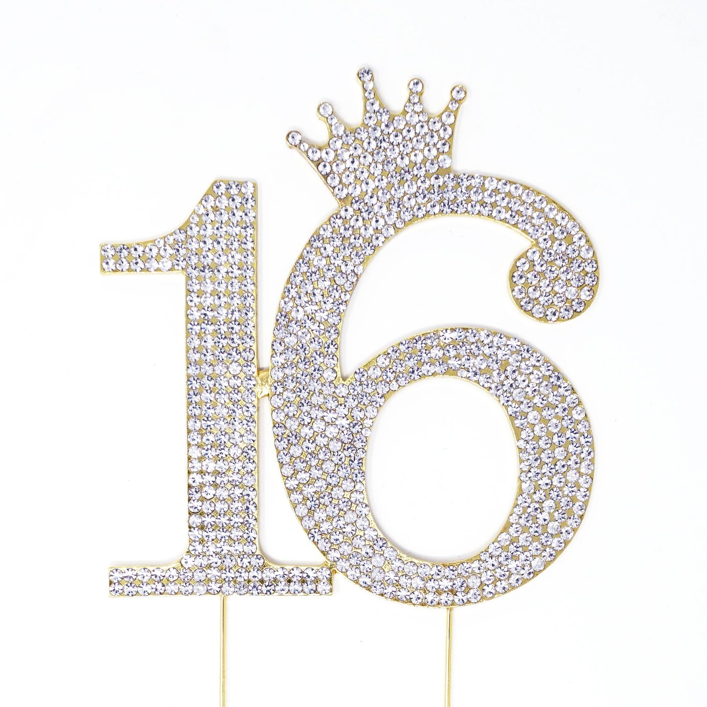 Number 16 Rhinestone Princess Crown Monogram Cake Topper - Sweet 16Th Birthday Party (Gold)