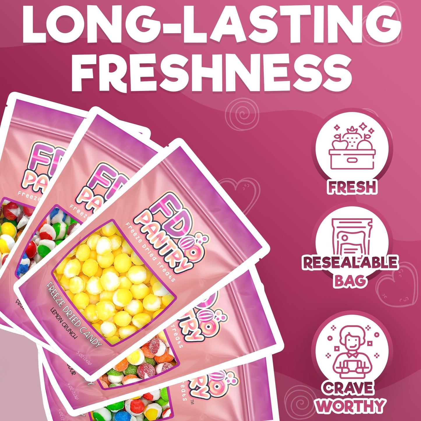 Freeze Dried Candy Variety Pack - Fruit Crunch 5 Pack, Fruit Crunch Original, Wildberry, Sour, Tropical, Lemon 4 Oz (5 Count) -