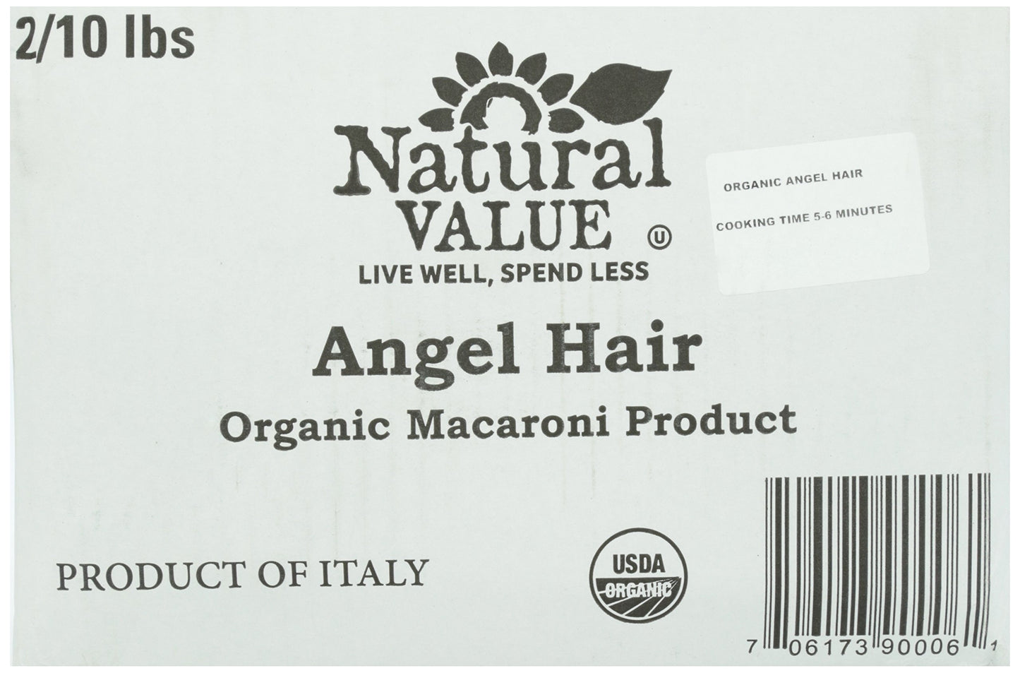 Natural Value Organic Angel Hair, Durum Wheat Semolina Pasta, 10 Pound