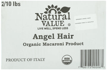 Natural Value Organic Angel Hair, Durum Wheat Semolina Pasta, 10 Pound