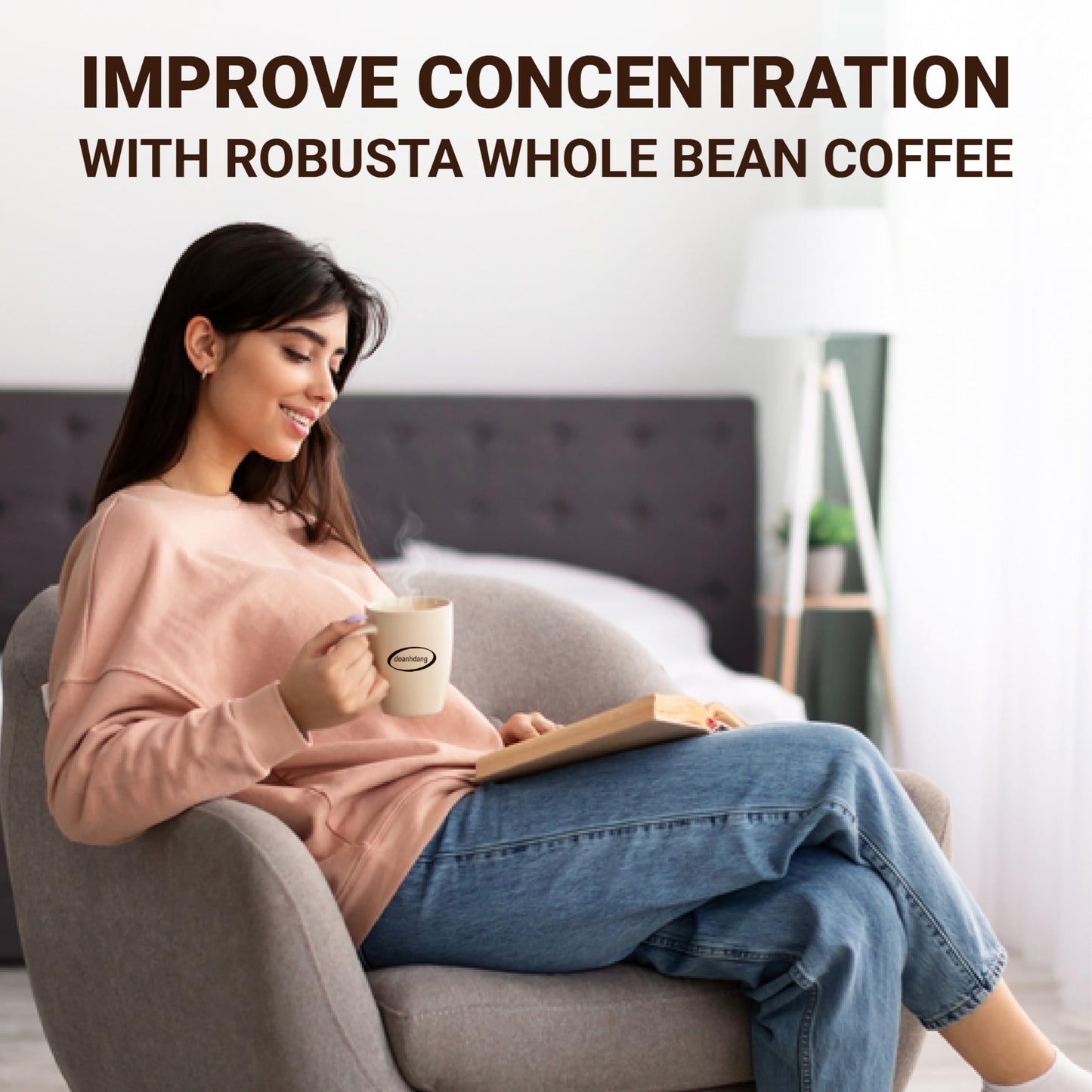 Doanhdang - 35 Oz Enhanced Robusta Whole Bean Coffee, 100% Robusta Medium Roast, Rich Flavor For Espresso Shot And Brew, Origin From Vietnam, Whole Med Roast Beans