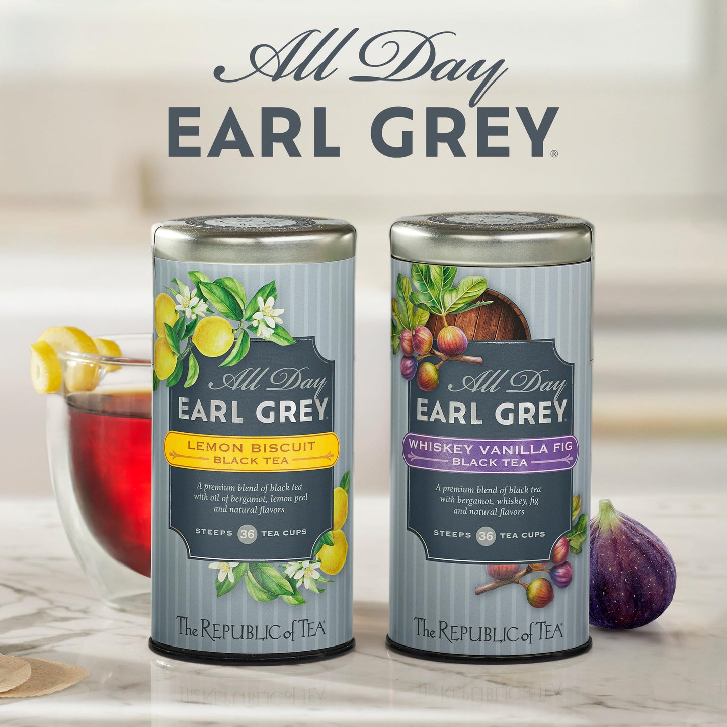 The Republic of Tea - All Day Earl Grey spirit-inspired flavor Vanilla Fig Black Tea  Naturally Caffeinated  36 Tea Bags