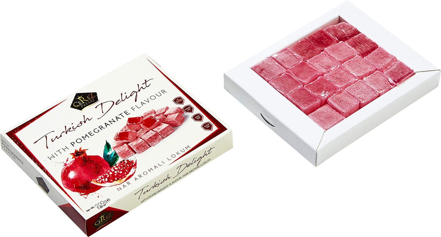 Cerez Pazari Turkish Delight With Pomegranate Flavour 200 Gr Gourmet Small Size Snacks Gift Box No Nuts Sweet Luxury Traditional