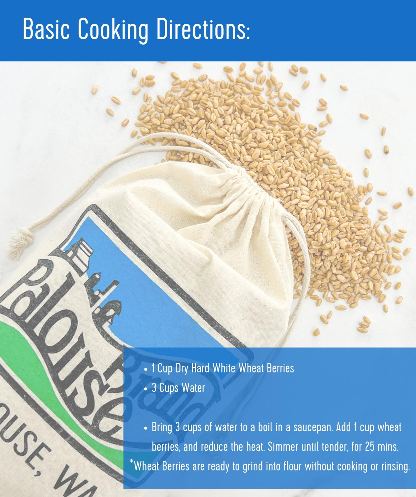 Palouse Brand Certified Glyphosate Residue Free | Hard White Wheat Berries | 15 LBS | Family Farmed in Washington State | Sprout