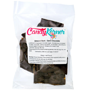 Candykorner Dark Chocolate Almond Bark - Half Pound - Gourmet Handmade Chocolate With Roasted Almonds - 8 Ounces By Candykorner
