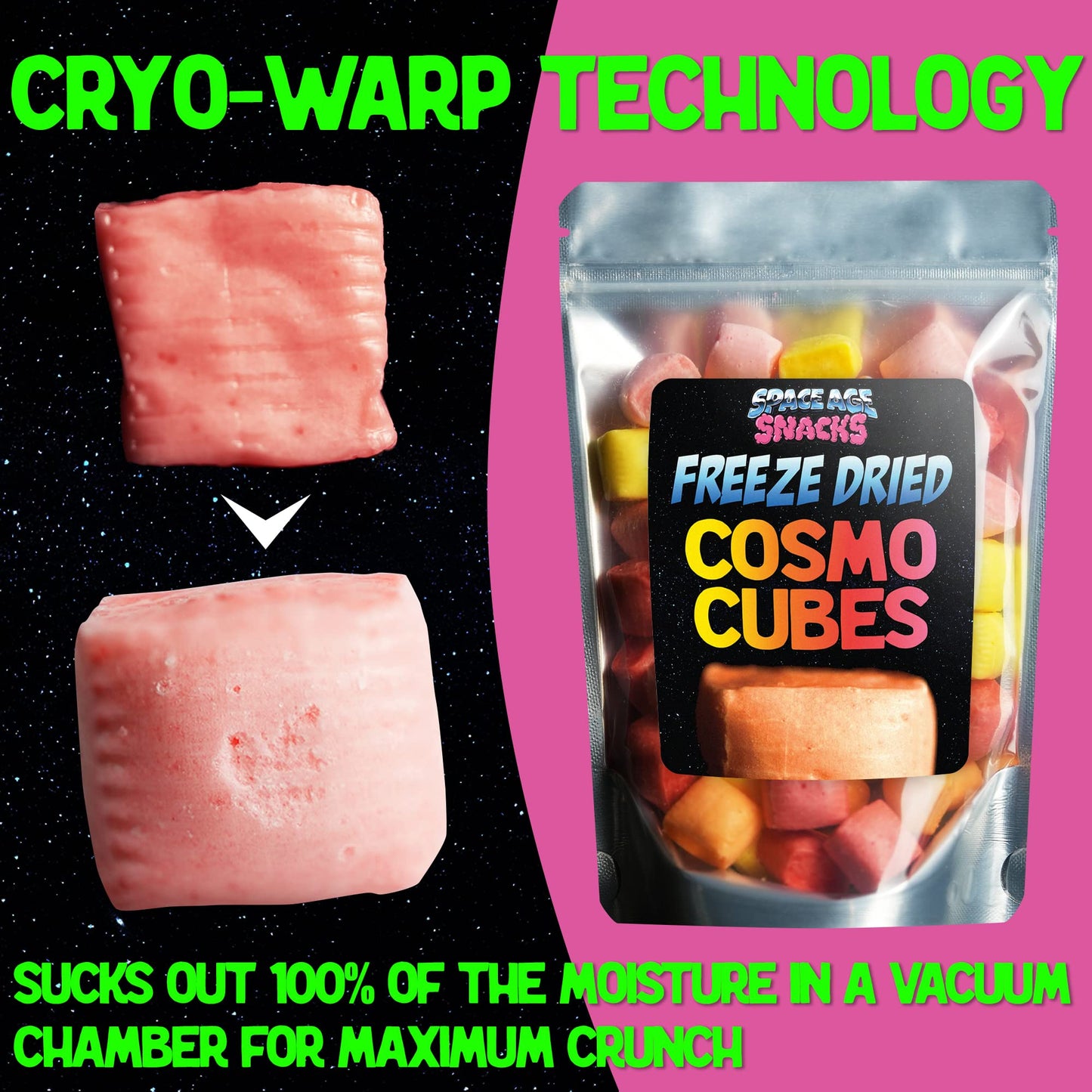 Space Age Snacks Premium Freeze Dried Candy - Cosmo Cubes, 5 Ounce Pack, Gourmet   Shipped in Protective Box