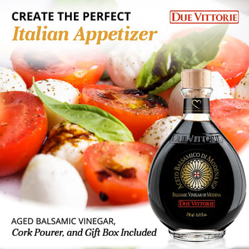 Due Vittorie Oro Gold Balsamic Vinegar Gift Set With Cork Pourer And Gift Box - Oak Barrel Aged Balsamic Vinegar Of Modena - 8.4