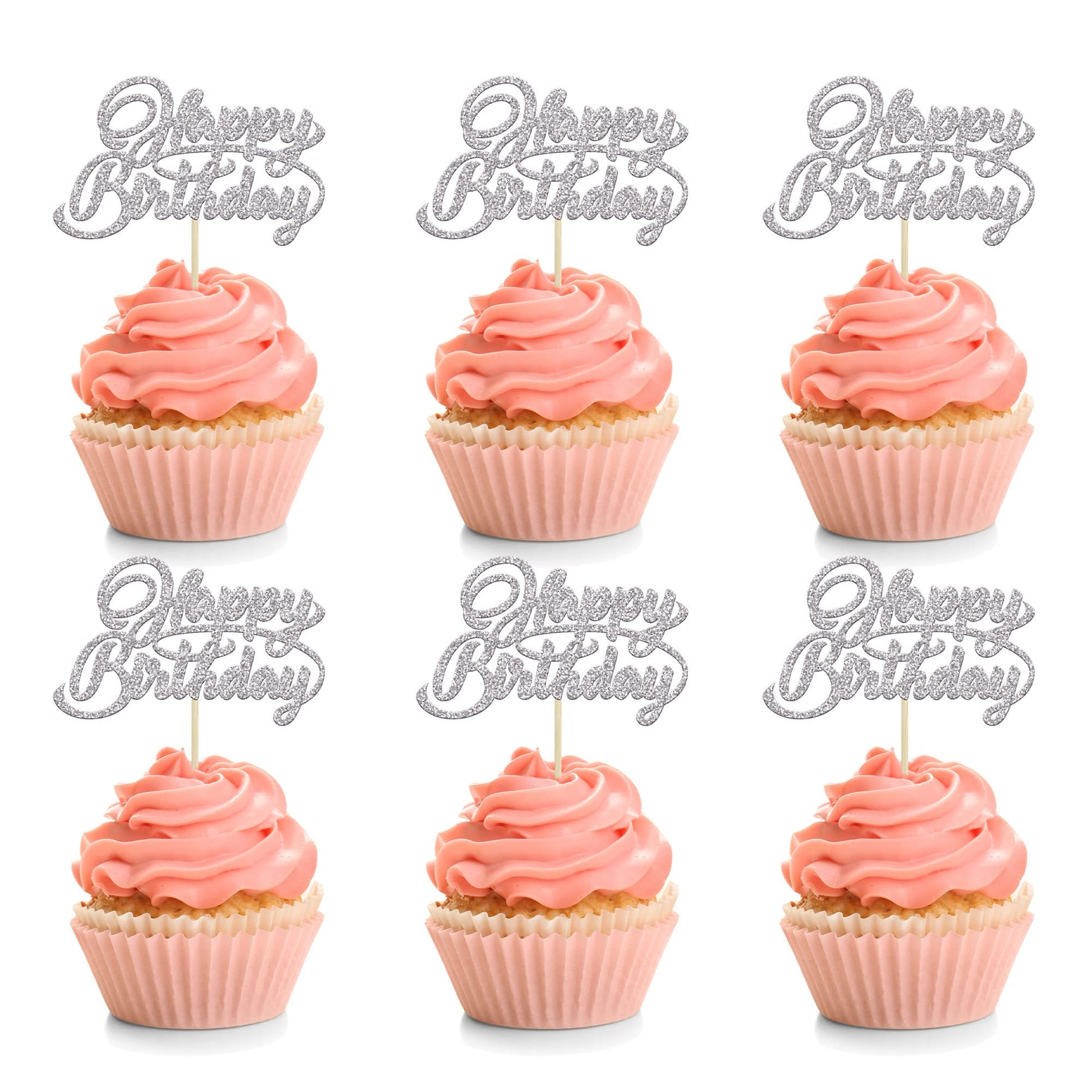 24 Pack Happy Birthday Cupcake Toppers Glitter Birthday Cupcake Food Picks For Celebrating Happy Birthday Party Cake Decorations