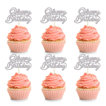 24 Pack Happy Birthday Cupcake Toppers Glitter Birthday Cupcake Food Picks For Celebrating Happy Birthday Party Cake Decorations