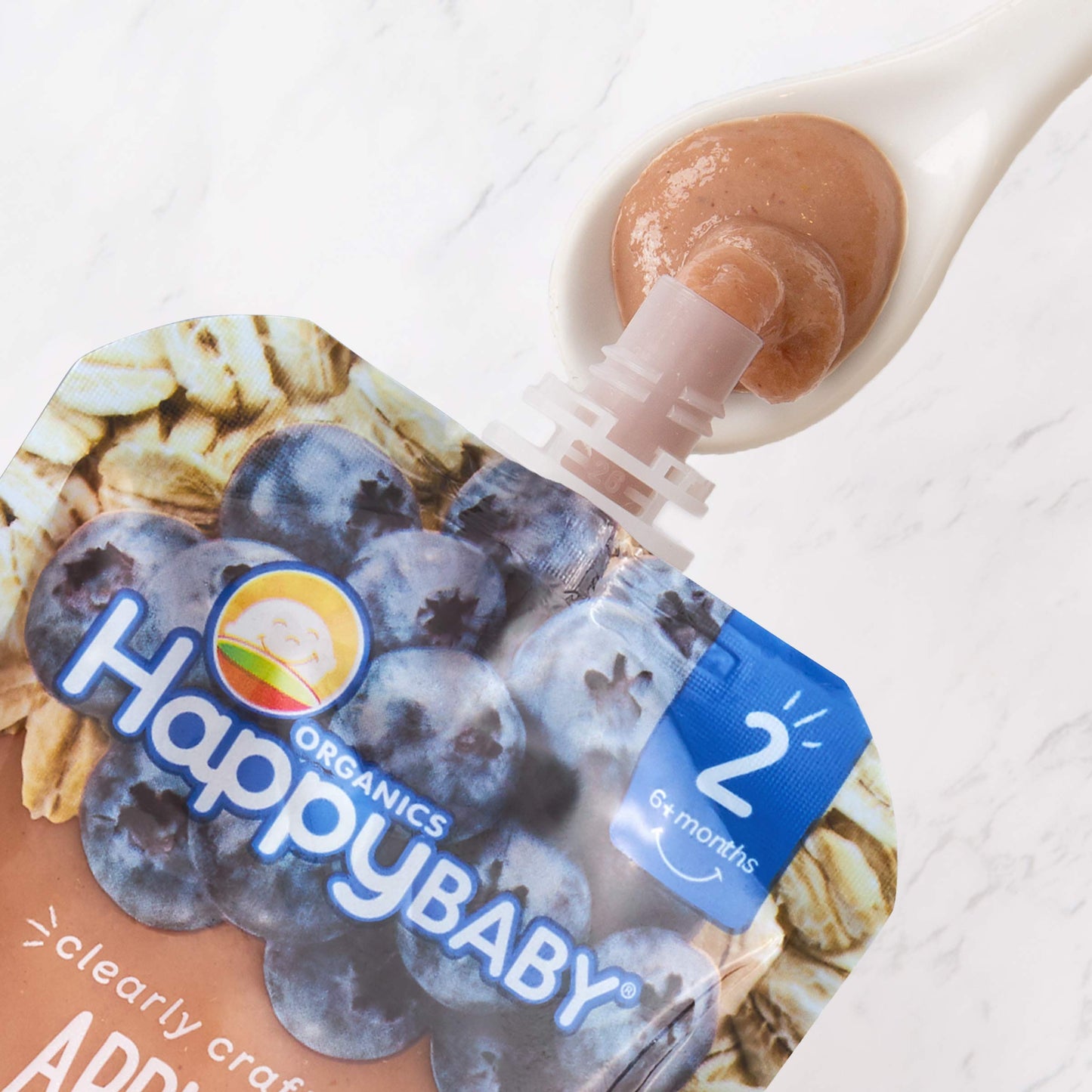 Happy Baby Organics Stage 2 Baby Food Pouches, Gluten Free, Vegan & Healthy Snack, Clearly Crafted Oat & Fruit Puree, Apples, Bl