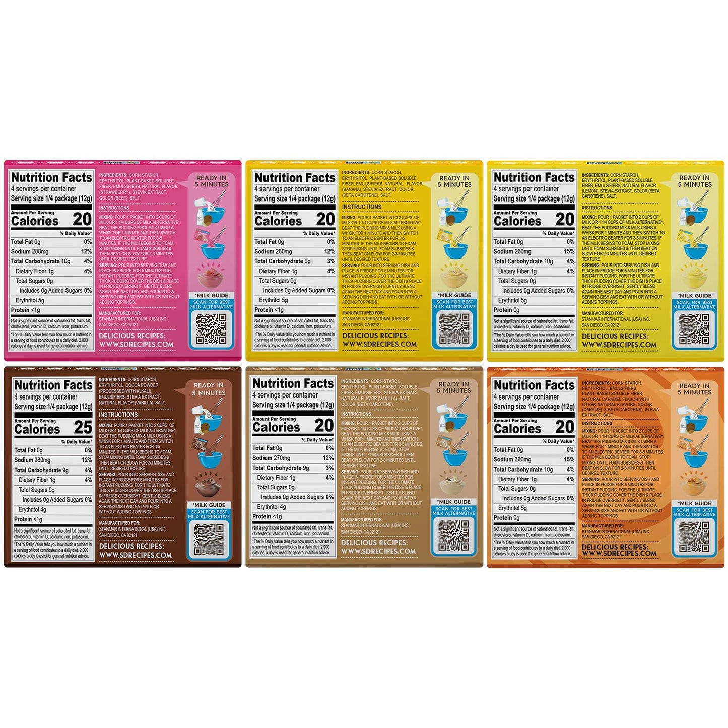 Simply Desserts Strawberry  Chocolate  Vanilla  Banana  Salted Caramel  Lemon Instant Pudding  Sugar-Free  Variety 6-Pack - Healthy Dessert  Keto Snacks  Vegan & Diabetic-Friendly  Kosher  1.7 Oz Ea
