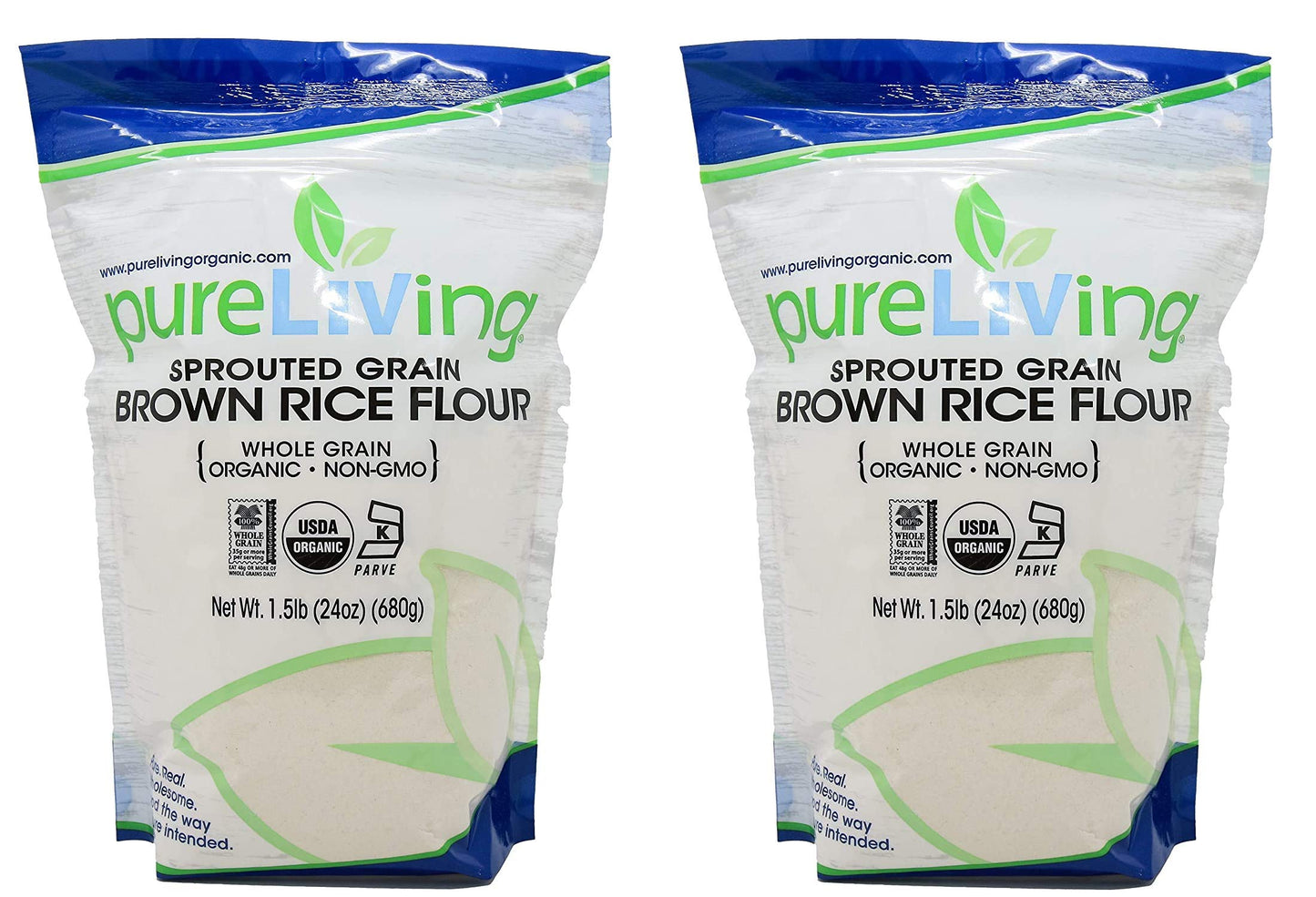 Pure Living Liv Organic SPROUTED Brown Rice Flour - 24 oz - PureLiving (Pack of 2) - Mildly sweet and aromatic, it acclimates it