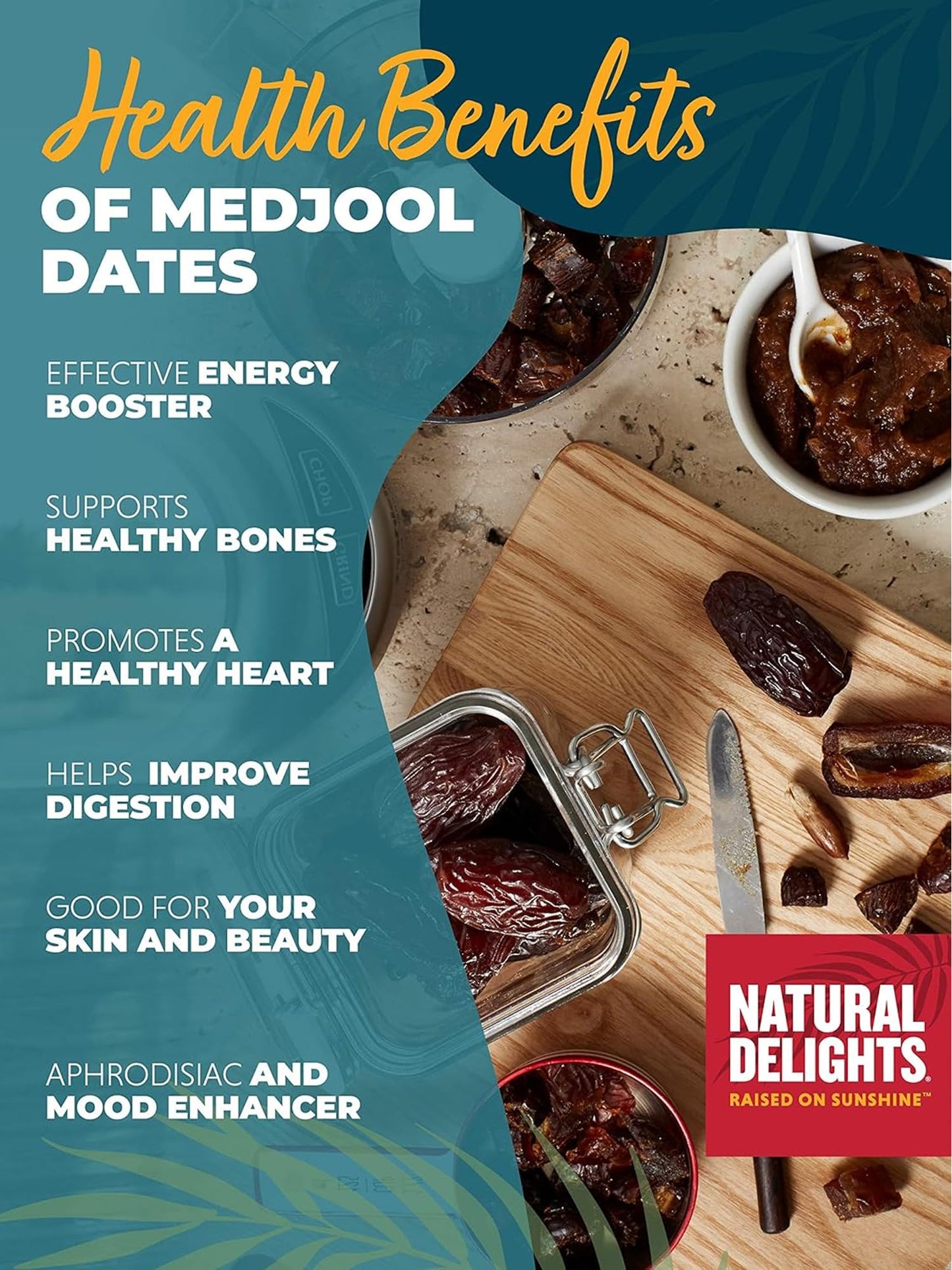 Natural Delights Organic Medjool Dates Whole - USDA Certified Organic Fruit  Good Source of Fiber & Potassium  Naturally Sweet  Snack for On-the-Go  Large & Plump Dates - 12 oz Tub (Pack of 2)
