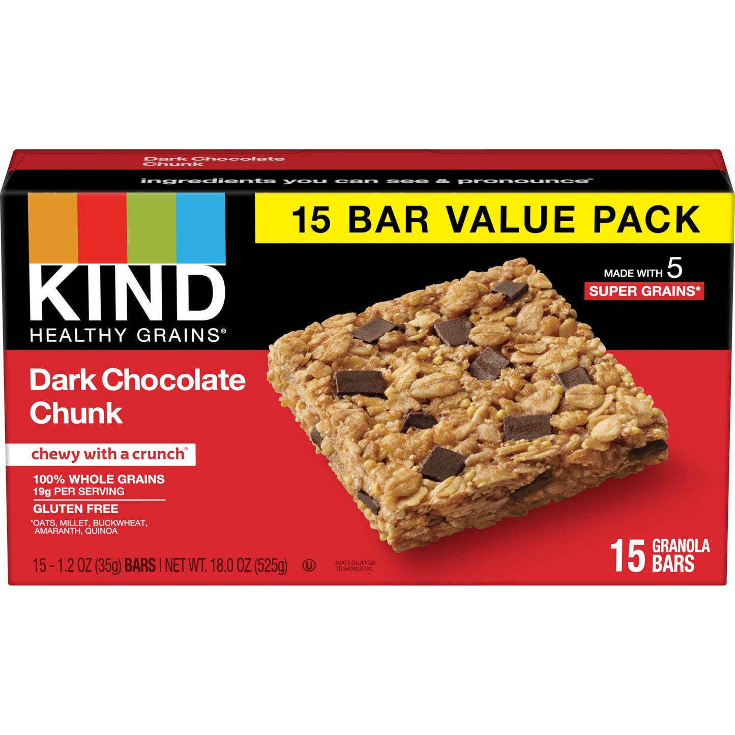 Kind Healthy Grains Bars, Dark Chocolate Chunk, 1.2 Ounce,Gluten Free, 15 Count (Pack Of 4)