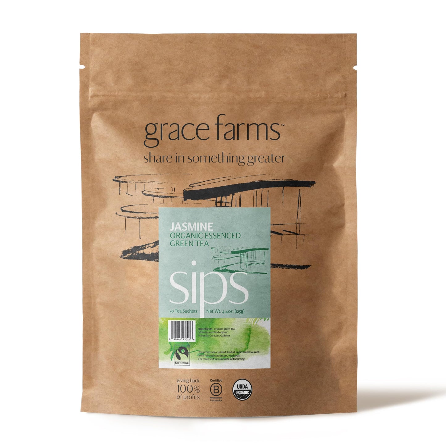 Grace Farms Organic JASMINE Green Tea (50 Pyramid Sachets) | Fragrant and Sweet | Fairtrade and Kosher Certified | Best Green Te