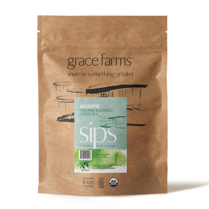 Grace Farms Organic JASMINE Green Tea (50 Pyramid Sachets) | Fragrant and Sweet | Fairtrade and Kosher Certified | Best Green Te
